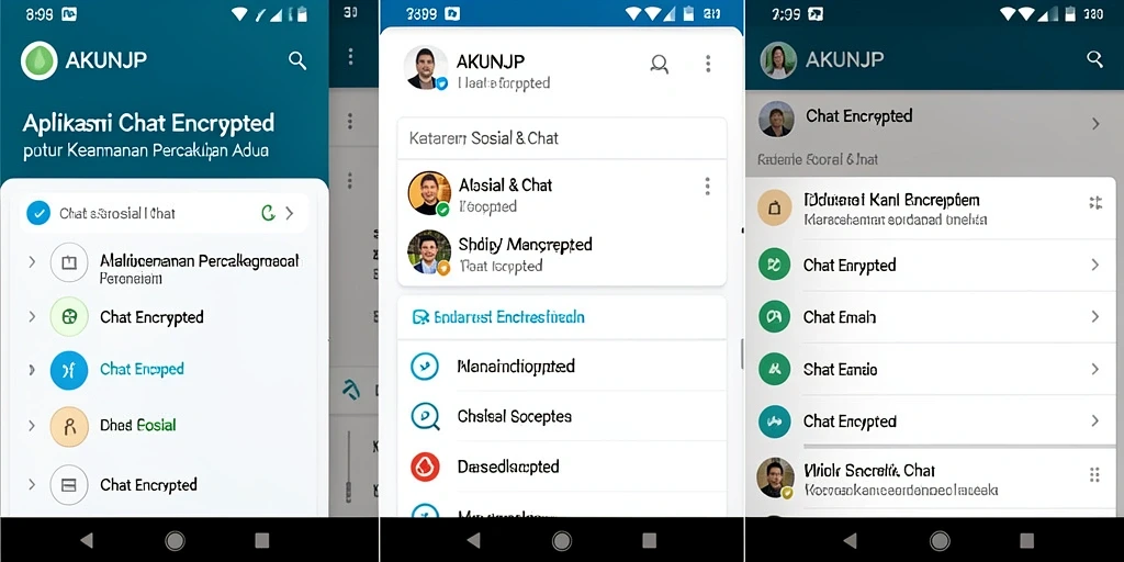 Screenshot antarmuka AKUNJP menampilkan fungsi Chat Encrypted yang aman.